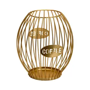 1 Wrought iron coffee capsule storage cup holder, Coffee bar accessories - oval lantern shape with logo - various colors, light luxury home design - suitable for coffee capsules, instant coffee bags and small snacks
