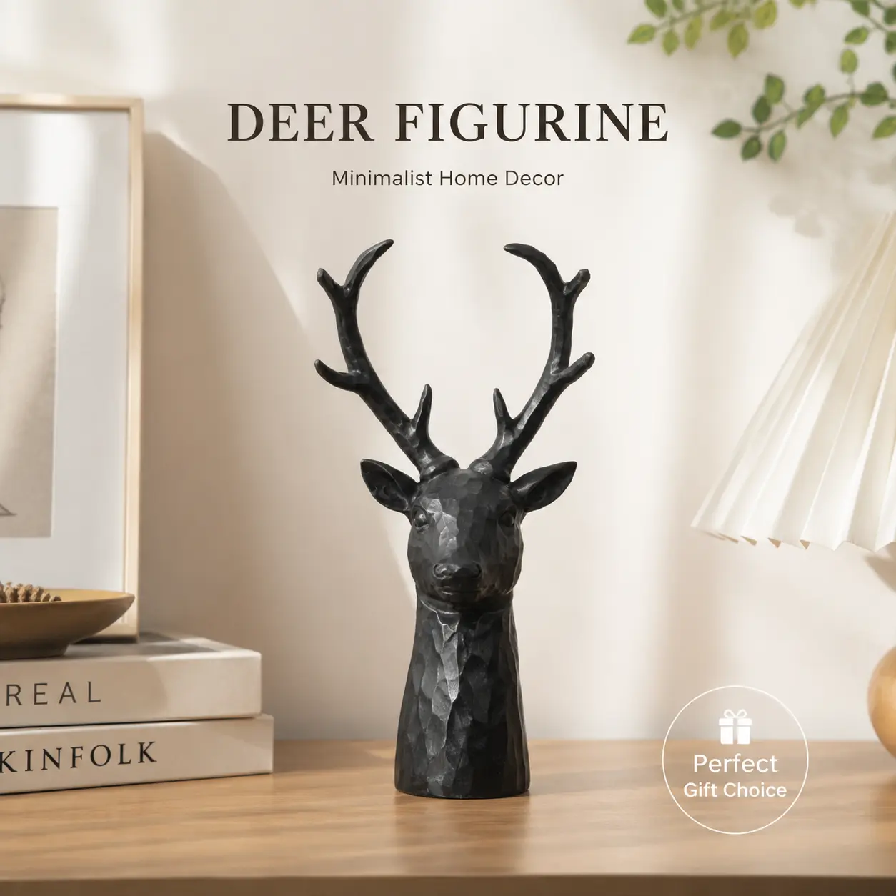 littleox 6x4x11" Darby 8-Point Deer Head Statue Decor, Black