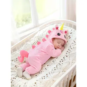 Girls' 0-2 Years Pink Unicorn Onesie Jumpsuit with Hood & Horn - Soft Baby Costume, Machine Washable Full-Body Outfit for &, Cute Dinosaur-like Back Print (No Zippers/Snap Buttons), Halloween Costumes For Girls, Halloween Costume Girls