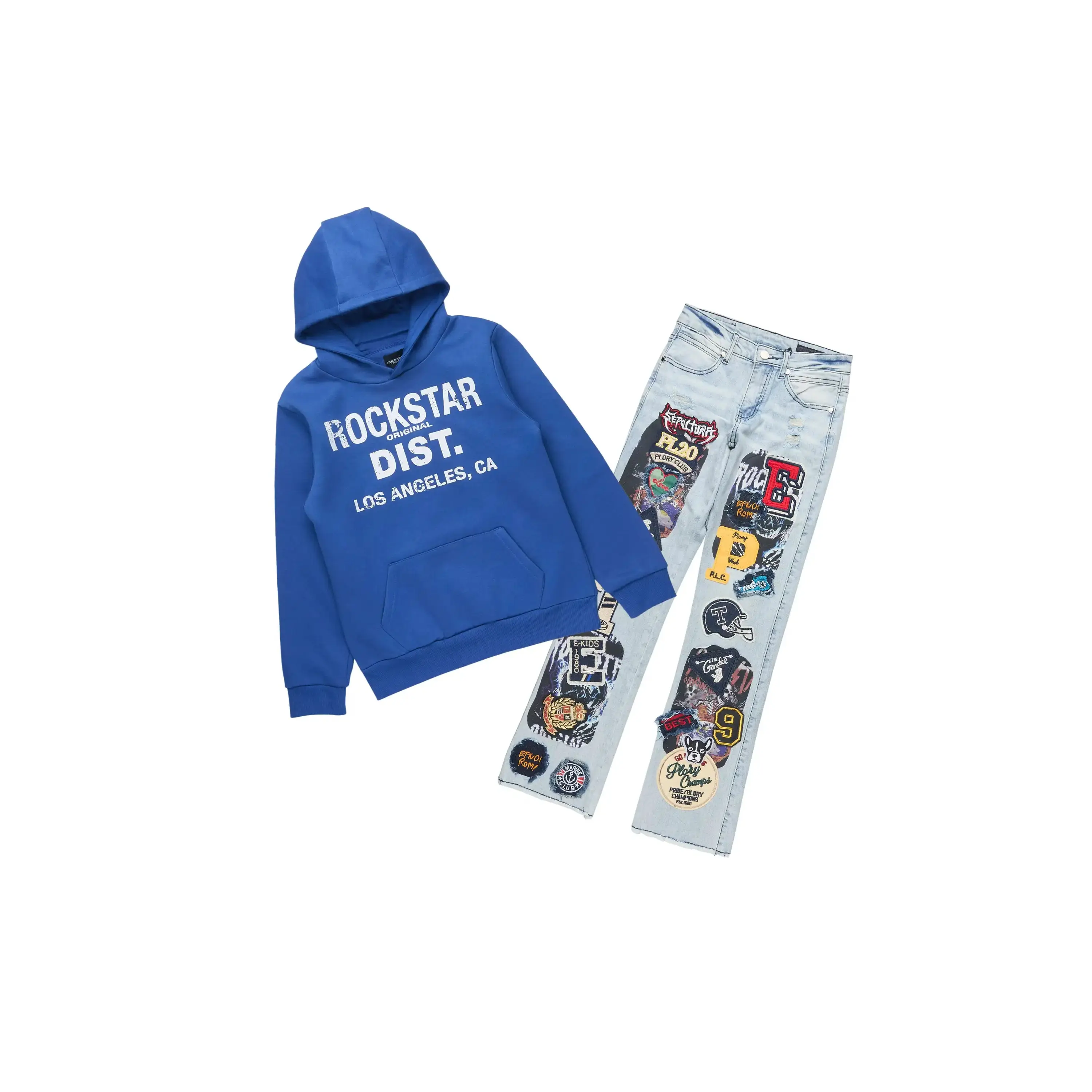 Boys Koen Royal Hoodie & Espen Blue Stacked Jean Set Boys Koen Royal Hoodie & Espen Blue Stacked Jean Set