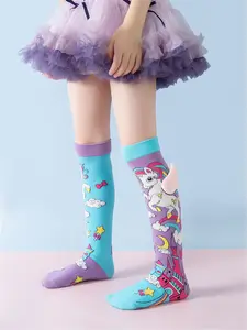Cute Girls' Socks Set, Fun & Trendy Design, Stretchable Mid-Calf Novelty Socks, Perfect for Kids, Unique Style Footwear