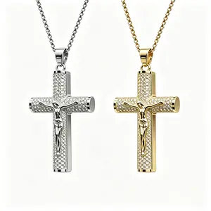 Father's Day Gifts 14K Cross Necklace for Men,Advanced Nanotech Tarnish-Free Cuban Figaro Rope Miami Chains with Jesus Crucifix Pendant,24"Long, Christian Religious Jewelry Gift