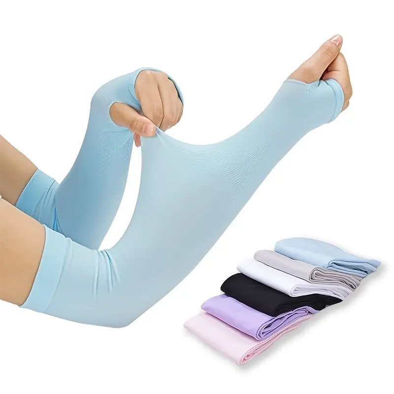 Unisex Compression Arm Sports Sleeves, Knit Nylon Blend with Cooling UV Sun Protection for Outdoor Running - 5 Pairs, Apricot, Arm Sports Sleeves & Support, Uv Protection Clothing, Knit Weave, Outdoor Sports