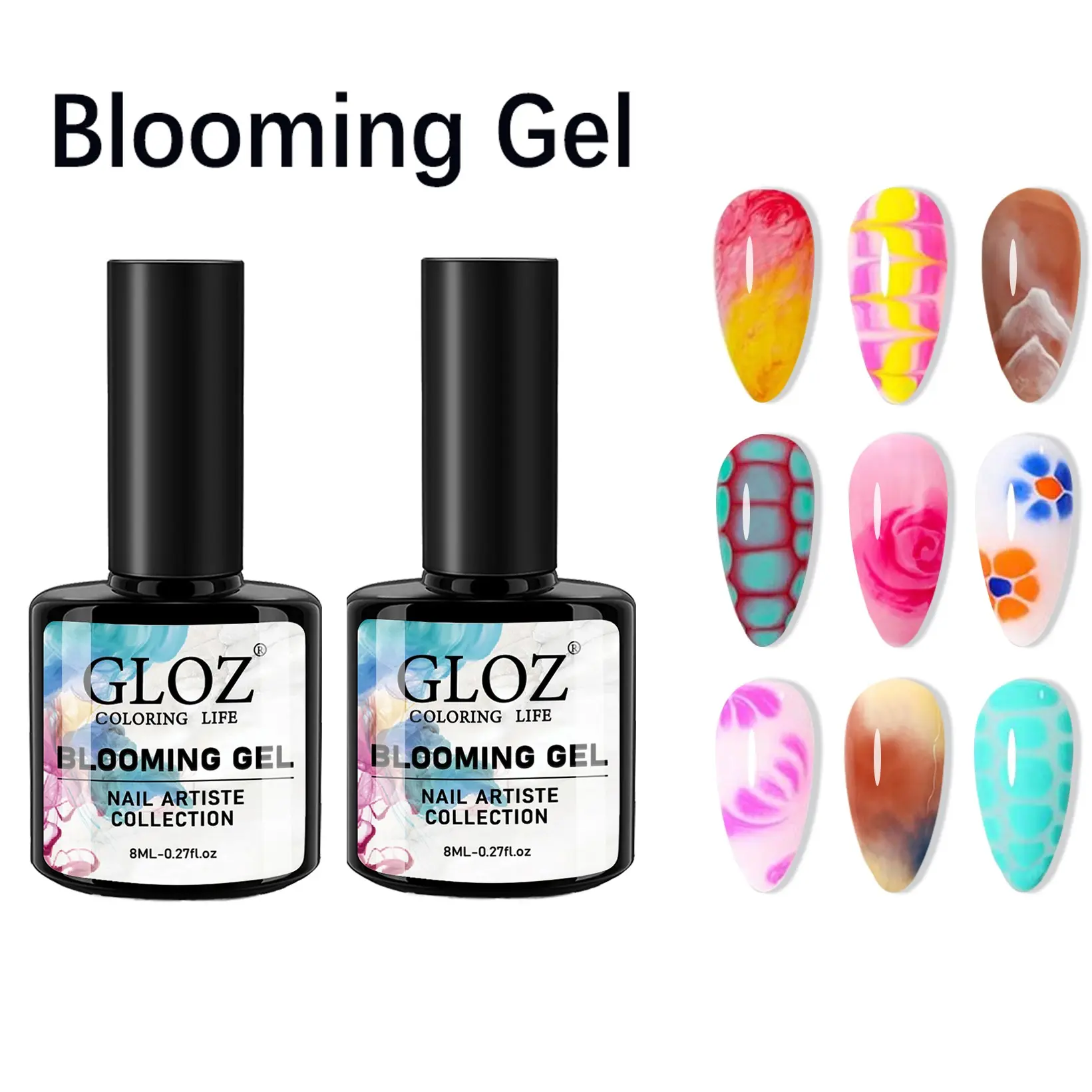 2pcs 8ml Clear Watercolor Blooming Gel Nail Polish, Transparent Soak Off UV LED Gel Nail Art, Requires UV LED Lamp Cure for Salon & DIY Manicure Design