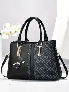 Colorblock Handbag, Casual Trendy Handbag, Fashionable Shoulder Bag for Shopping, Elegant Ladies' Purse with Charm, Versatile All Season Use