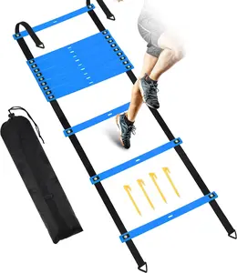 Fixed Rung Agility Ladder - 20Ft 12 Rungs No Tangle Speed and Agility Training Equipment for Soccer Footwork Training with Carrying Bag/Ground Stakes for Adults Youth Kids Camkinger