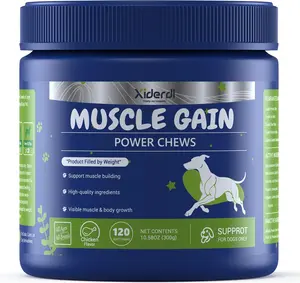 11-in-1 Muscle &Dog muscle-building chewable tablets – High Protein Supplement with Amino Acids, BCAAs, Antioxidants & Vitamins – Muscle Support Soft Chews for Puppies & Adult Dogs, 120 Count