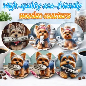 Trending Yorkie Dog Dad Coasters 6PCS – Cute Yorkshire Terrier Non-Slip Heat Resistant Round Drink Coasters for Home Coffee Table Kitchen – Viral Pet Lover Summer Home Decor – Best Fathers Day Birthday Christmas Gift for Him