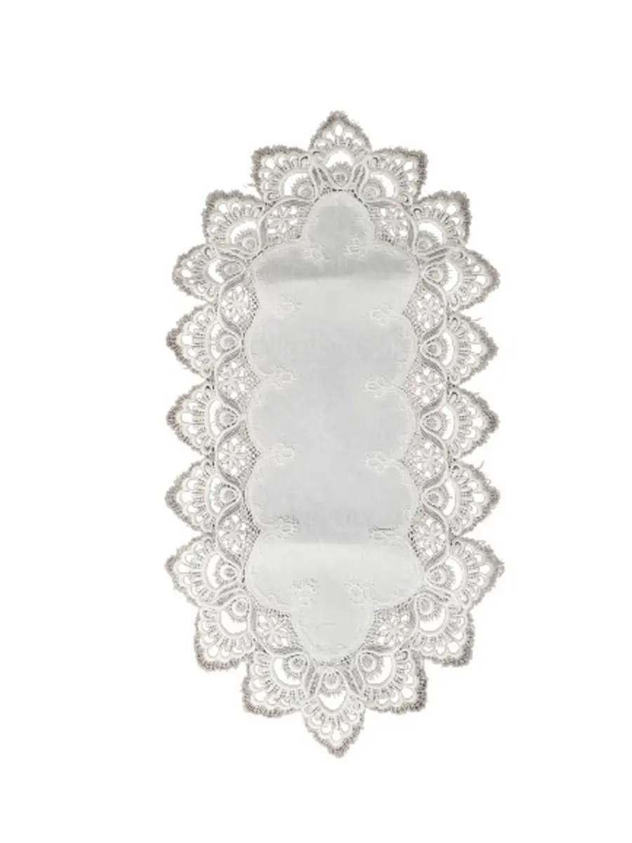 Jiallo 8139/F1/14x27 White Floral Lace Embroidered Cutwork Rectangular Table Runner