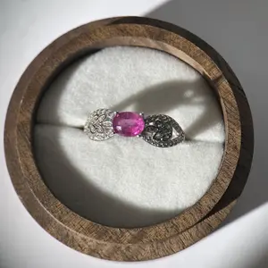 S925 sterling silver natural rubellite adjustable ring