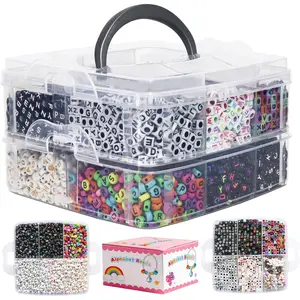 Alphabet Beads A-Z 6500Pcs Letter Beads, Acrylic 6x6mm Round Letter Beads Kits,Black Digit and Colorful Smile Bead for Bracelets Necklaces DIY Jewelry Making