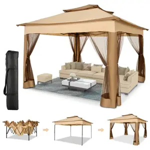 CAROMA Gazebo 11x11ft Pop Up Pavilion With Mosquito Nettings Waterproof Outdoor Canopy With 4 Sidewalls Patio Gazebo Tents For Backyard, Garden, Lawn, Parties With Vented Roof And Carry Bag