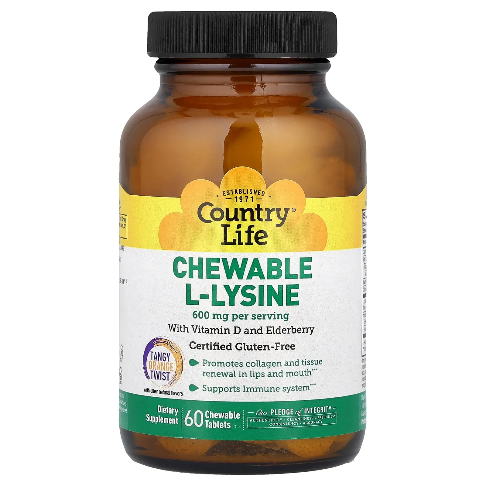Country Life Chewable L-Lysine, Tangy Orange Twist, 60 Chewable Tablets