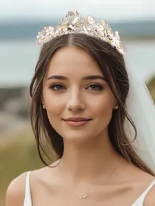 Bridal Tiara Floral Wedding Tiara with Flower Crown and Gold Headband