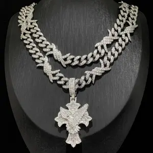 Ethos Hip-hop Pigeon Cross Pendant with AAAAA+ Cubic Zirconia Inlay, Thorn Cuban Chain, Men's Hip-hop Jewelry