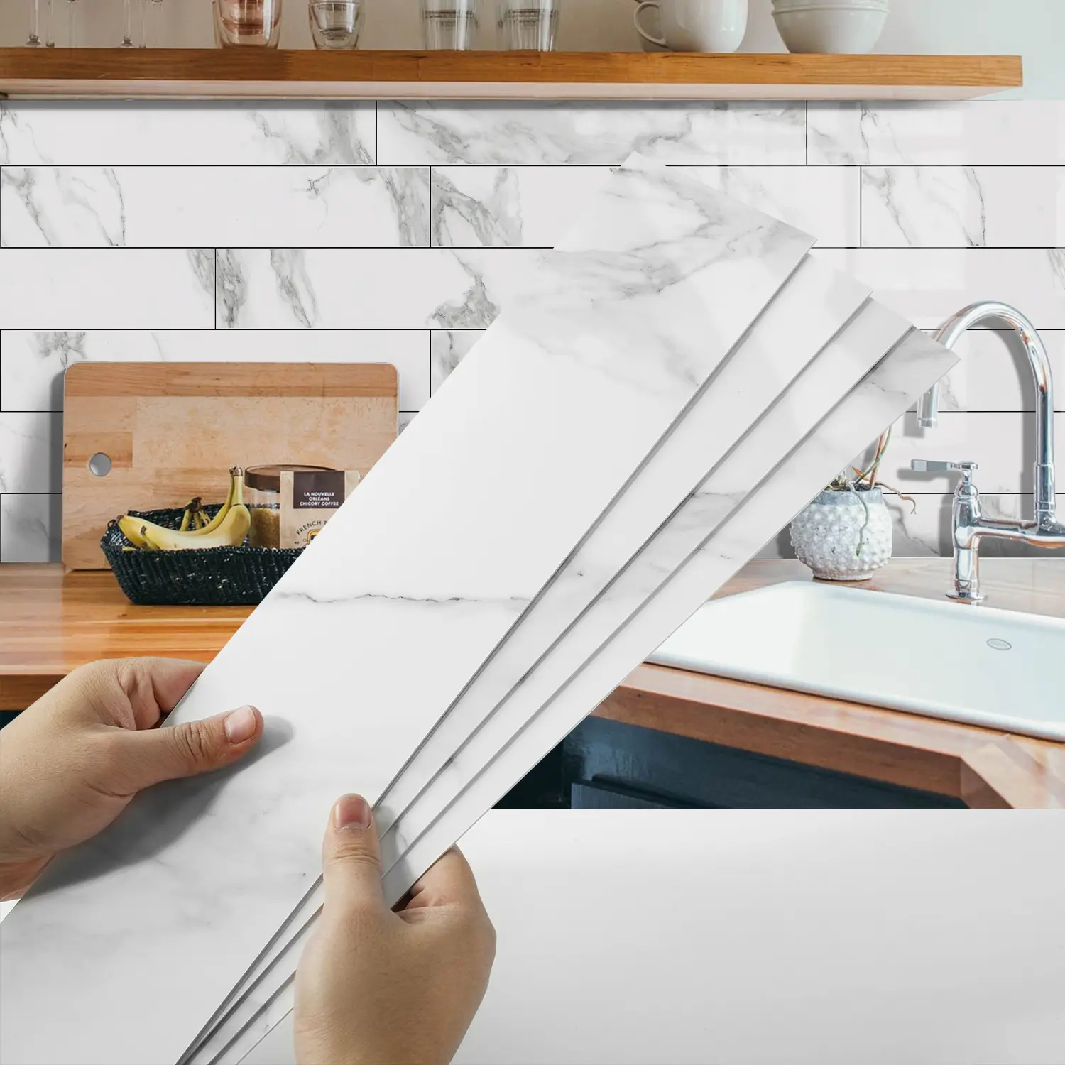 12-Piece Crystal Marble Floor Tile Decals, Marble Backsplash Wallpaper, Peel-And-Stick Application, Waterproof Oil-Resistant Slip-Resistant, Home Decor Wall/floor Accents