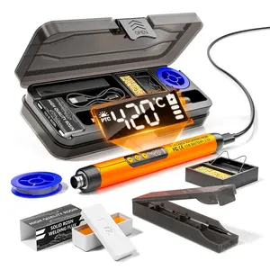 LCD Portable USB Adjustable-Temperature Soldering Iron Gun, Corded Solder Iron, Home DIY Soldering Kit with Storage Box, Electronic Soldering Tool