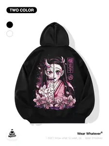 Demon Slayer Nezuko Awakening Print Loose Fit Hoodie with Pocket, Casual Breathable Sweatshirt for Outdoor and Home Wear