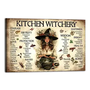 Vintage Kitchen Witchery Wall Decor Art, Waterproof Canvas Poster, Artistic Poster for Bathroom, Bedroom, Kitchen and Living Room, and A Perfect Gift for Home