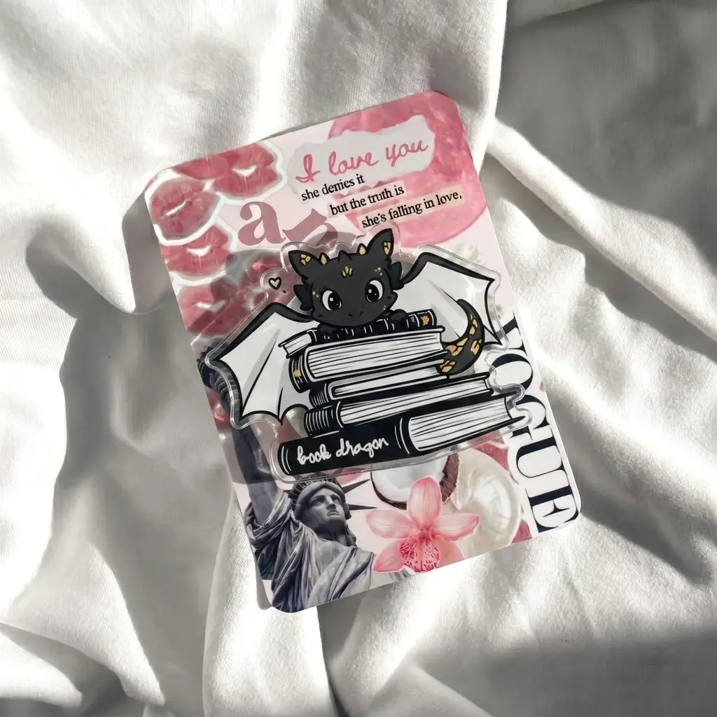 Cute Book Dragon Phone Grip - Fantasy Romance Fiction Books Acrylic Phone Stand - Coquette Aesthetic Collage Phone Top - Cute Bookish Merch Book Club Gift US