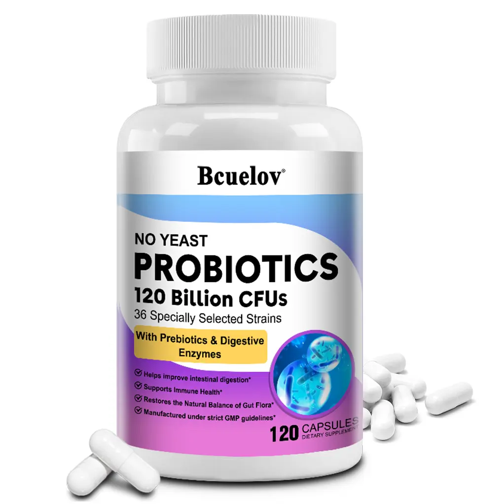 Bcuelov Organic Blend Vegetarian Probiotic Dietary Fiber Supplement Capsules - 24 Months Shelf Life, Prop 65 Safe, Digestive Enzyme Complex, Gut & Immune Support for Adults, 120 Count