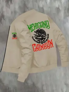 Men's Mexican Totem Print Zip Up Jacket, Regular Fit Casual Long Sleeve Baseball Collar Outerwear for Fall & Winter, Men's Clothes for Daily Wear, Coats