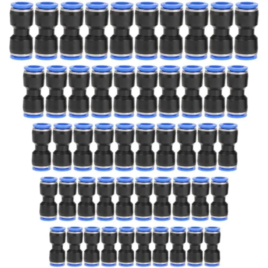 Straight Push Connectors, 4/6/8/10/12 mm Quick Release Plastic Push to Connect Fittings Kit, 50 count Air Line Fittings for 5/32 1/4 5/16 3/8 1/2 Tube