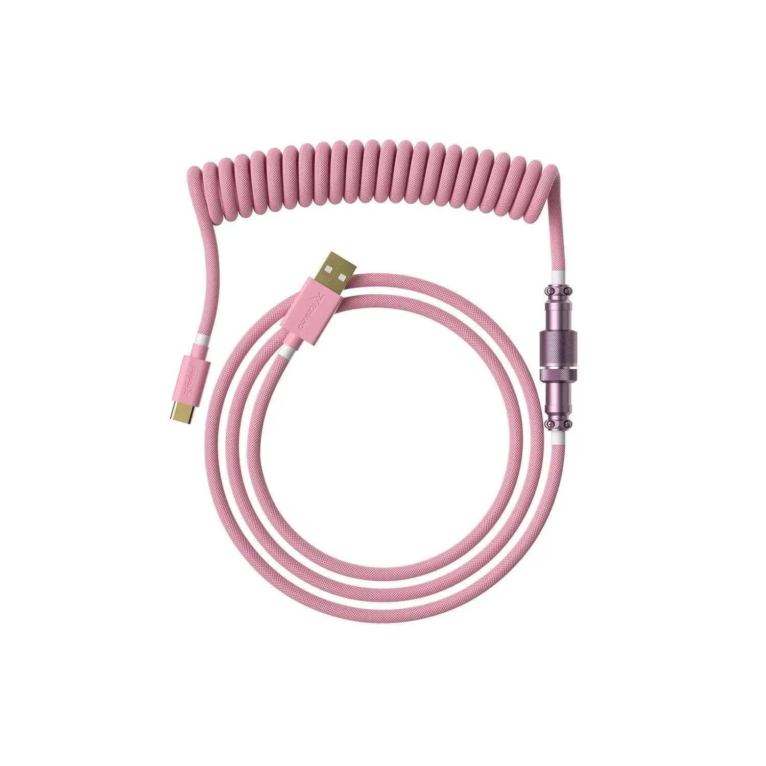 Coiled Keyboard  | Handcrafted Double-Sleeved Braided  | USB Type C to A | 5-Pin Aviator Connector for Custom Mechanical Gaming Keyboard | Support Fast Charge 20W (Pink)