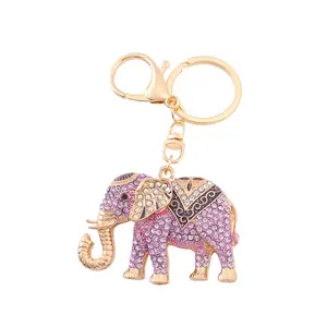 Summer Multicolor Rhinestone Elephant Keychain, Alloy Crystal Bag Charm & Car Pendant, Lucky Boho Animal Accessory