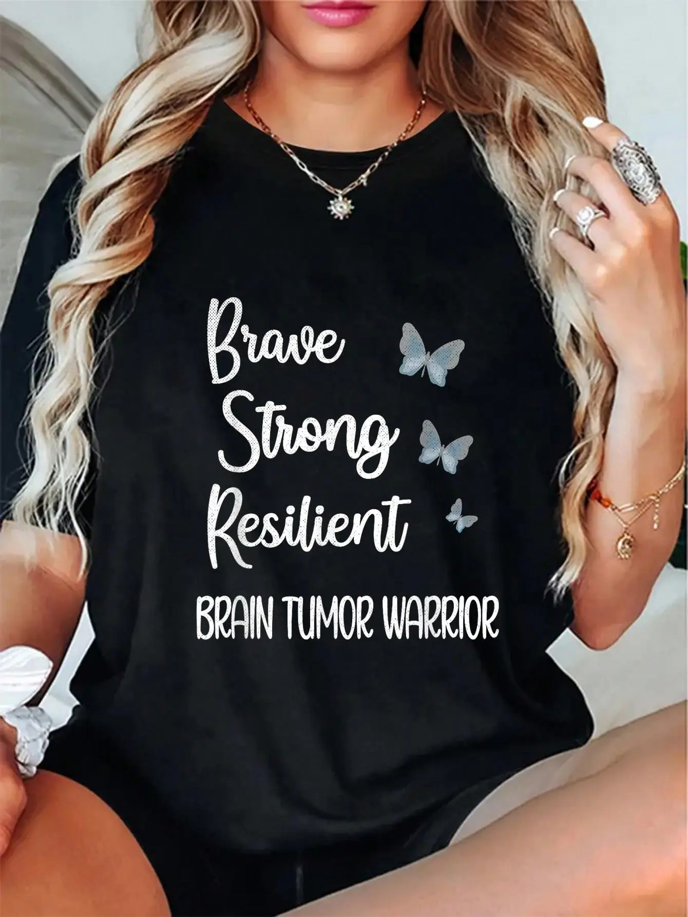 100% Cotton Brain Tumor Warrior | Brain Cancer Awareness Gray Ribbon T-Shirt Casual Short Sleeve Shirt