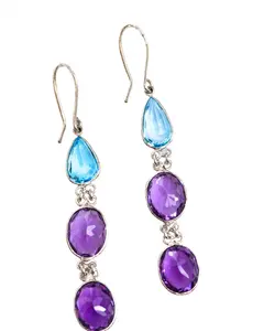 6ctw Blue Topaz Amethyst Gemstone Drop Earrings