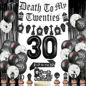 Death To My 20S DecorationsRip To My Twenties Funeral For My Youth 30Th Birthday Decorations Fringe Curtain Balloon Gothic Letter Banner Sash Cake Cupcake Topper Tombstone Skull Rose Black