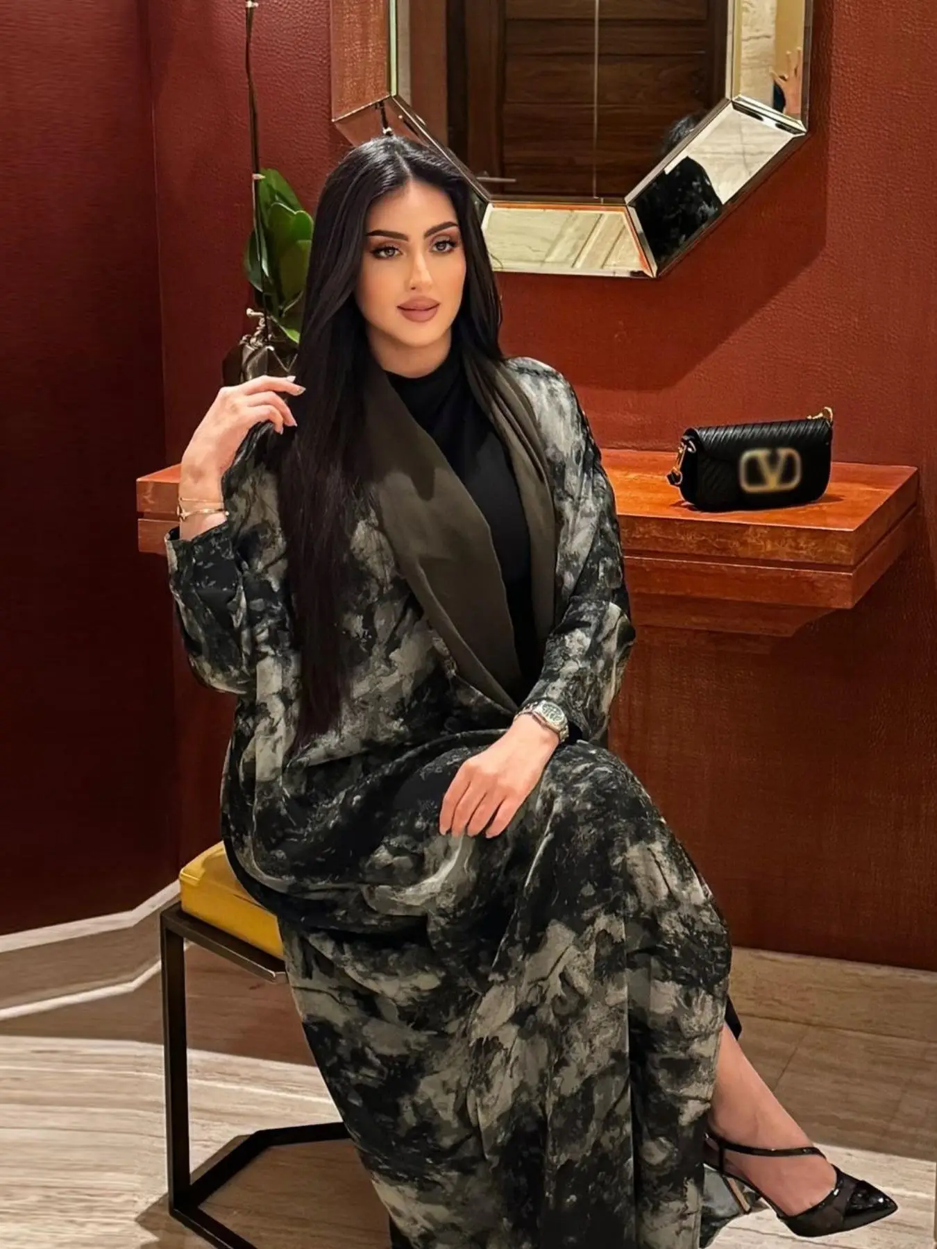 Women's Tie Dye Print Open Front Abaya, Chic Modest Casual Long Sleeve Outerwear for Daily Wear, Ladies Clothes for All Seasons