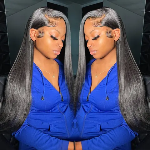 Female 13x6 HD Transparent Lace Front Wig, Luler Hair 100% Human Hair, 200% Density Pre-Bleached Pre-Plucked Straight Lace Part Wig