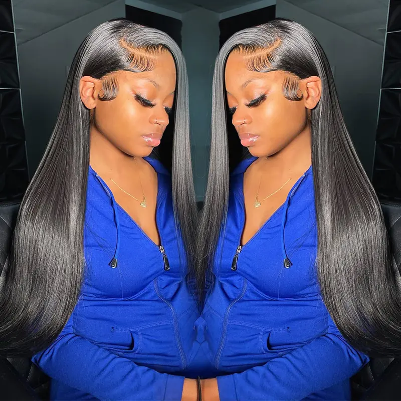 Female 13x6 HD Transparent Lace Front Wig, Luler Hair 100% Human Hair, 200% Density Pre-Bleached Pre-Plucked Straight Lace Part Wig