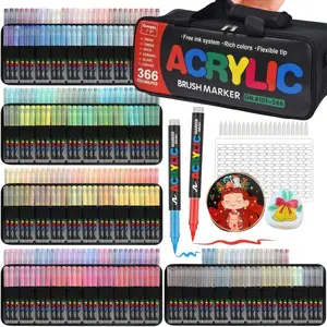 Guangna High Quality 366 Color Acrylic Markers with Soft Tips, Smooth Ink Flow for Professional and Artistic Use, Portable Storage Bag Included, Art Drawing Supplies
