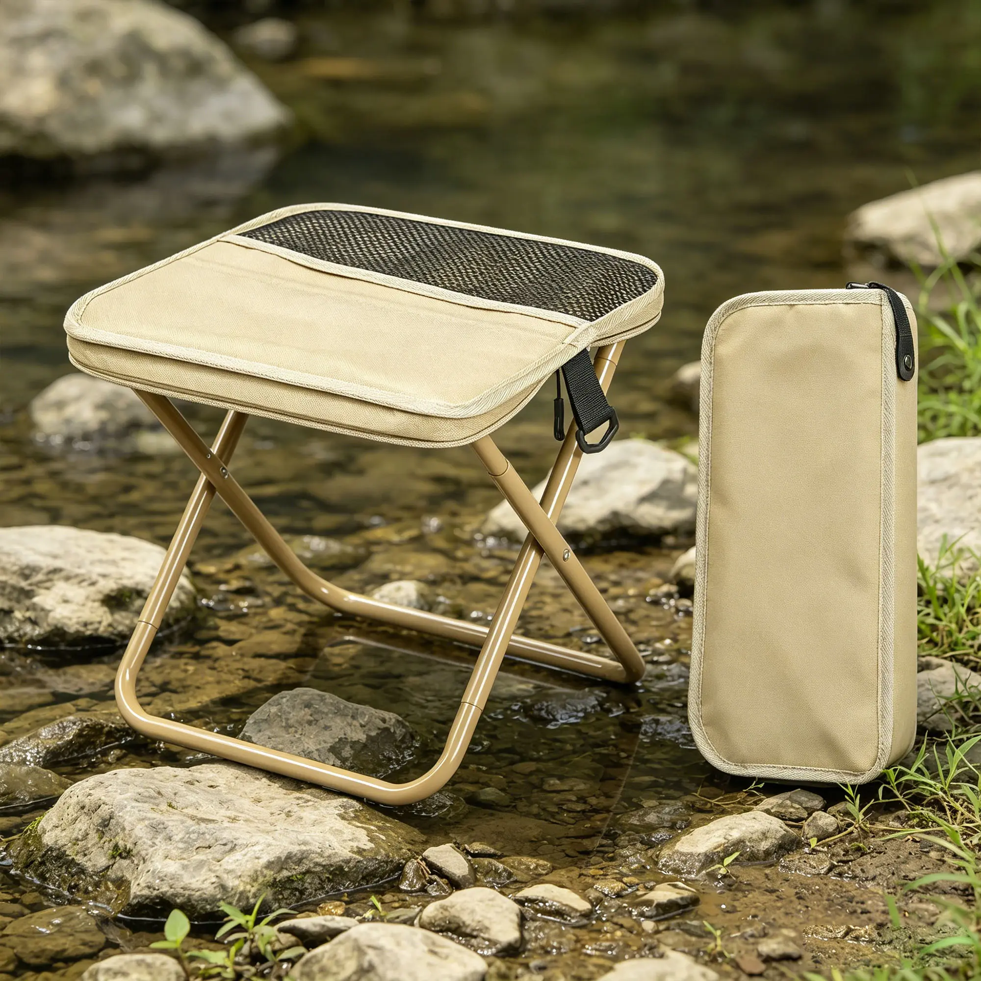 Compact Folding Camping Table with Quick Set-up, Lightweight Outdoor Side Table with Mesh Storage Pocket for Picnics & Travel, Practical, 1-Second Setup, Portable