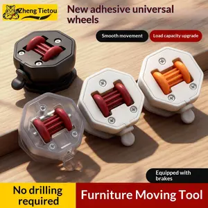 Heavy Duty Adhesive Furniture Caster Wheels Universal No Drilling Mute Brake Rolling Base for Home Use