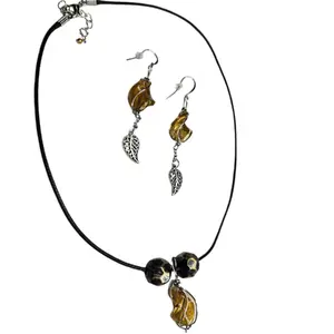 Lather Necklace with Glass Spiral Pendant and Earrings Set performative jewelry h2o  necklace  emma jewelry women dangly earrings nfr  jewelry glass  jewelrynecklace silver chain necklace necklaces fashion jewelry gift ideal girlfriend gift jewelry