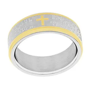 C & c Jewelry Mfg., Inc. Men's Two-Tone Stainless Steel Lord's Prayer 8mm Band Ring