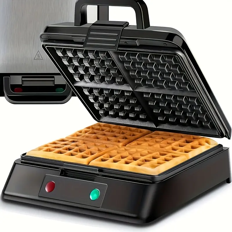 1300W Heavy-Duty Electric Belgian Waffle Maker - Stainless Steel, 2-4 Square Design, Double Heating, Easy-Clean Non-Stick Pan, Universal Plug, Space-Saving Storage, Home Appliances, Kitchen Supplies for Family Breakfast