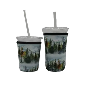 Forest mountain Coffee Sleeve | Reusable Neoprene Iced Coffee Cup Cover 16-24oz Cowboy Print Eco-Friendly Insulator for Grande & Venti Cups Stylish Beverage