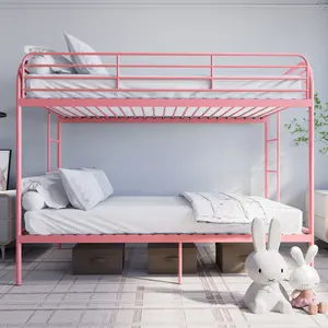Metal Bunk Bed Twin Over Twin, Heavy Duty Bunk Beds with 2 Ladders, Each 400lbs Load-Bearing, Space-Saving Design, Fully Enclosed Guardrail, Easy-to-Install Bunk Bed - Pink