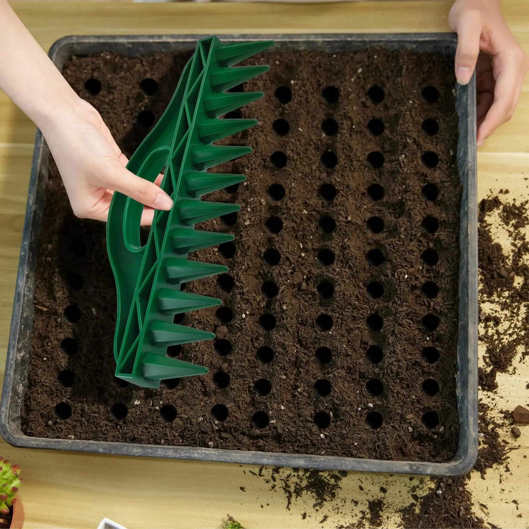 The Row SeederHandheld Garden Tool, 12-Hole Seed Spacer for Precise Planting, Dibbler Gardening Tool for Vegetables Flowers Herbs, Bulb Planter & Soil Aerator (Green)