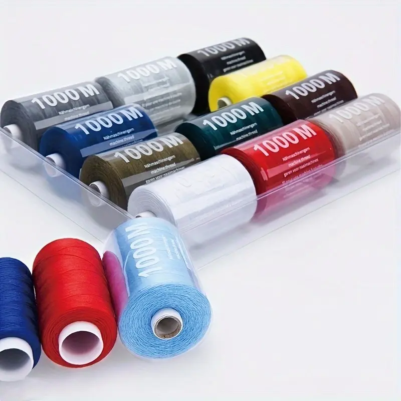 Polyester Cone Sewing Thread with Stretchy Fiber, 12-Pack 1000m (Generous Lengths) Spools in Dark Combinations, Long-Lasting for Machine Sewing, Menswear Jackets & All Kinds of DIY Activities, Diy Crafts, Male Wear, Multiple Packs, 1000 Meters