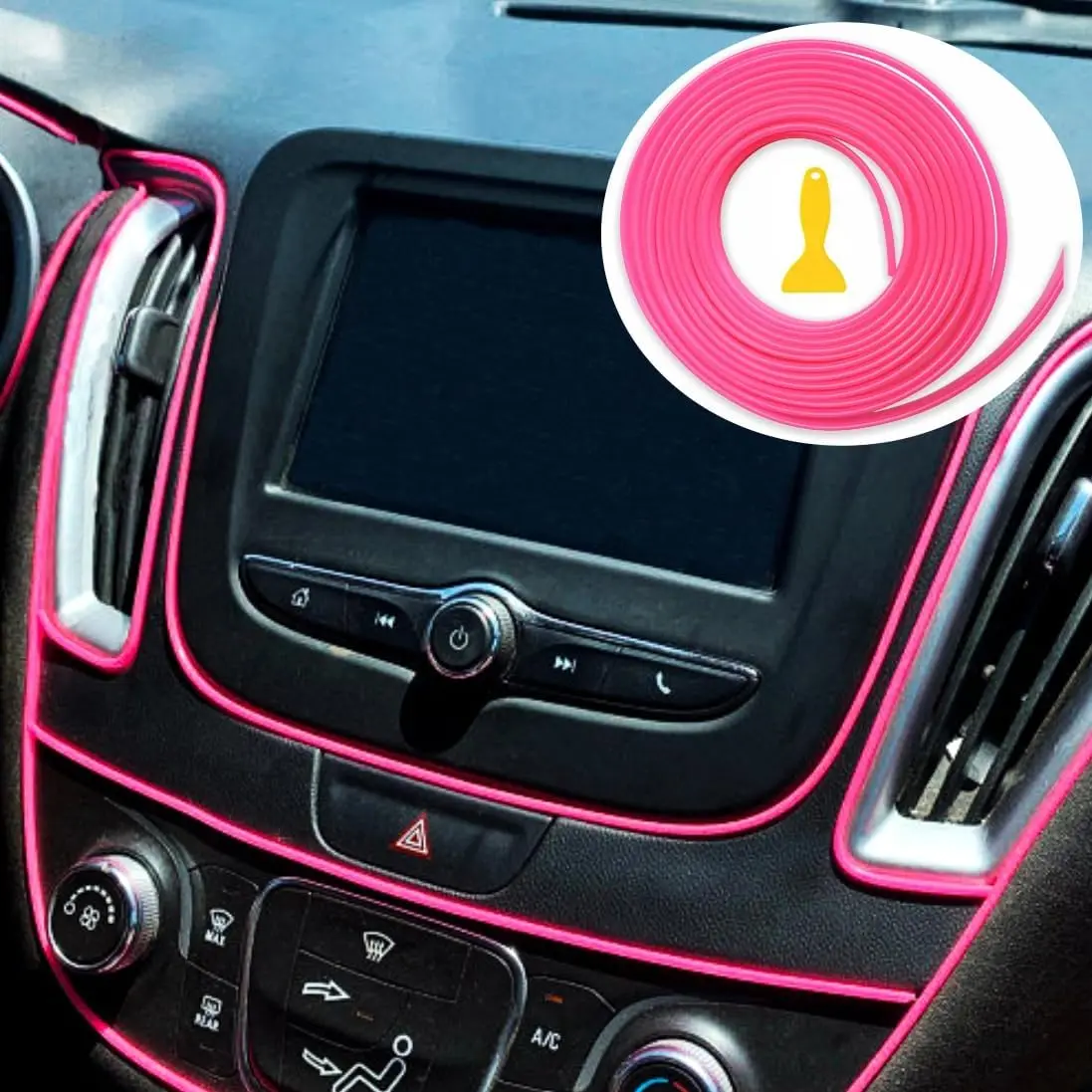 10ft Pink Car Interior Decorative Molding Trim Strip, Gap Filler for Door Panels & Dashboards, Cars Accessories