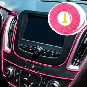 Car Interior Decorative Molding Door Panel Dashboard Gap Trim Strip 10ft (Pink)