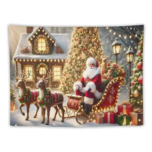 Santa's Sleigh Is Coming to Your Home! Magical Christmas Tapestry with Reindeer and Gifts. #WhovilleDecor #ChristmasTapestry #FestiveVibes