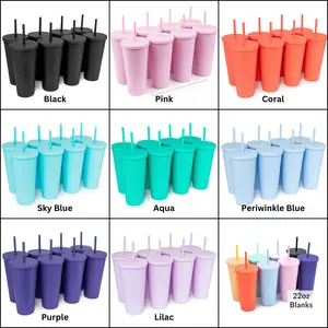Wholesale - 8 Blank Tumblers Venti 22oz Colored Pastel Acrylic Matte Plastic Cups in Bulk with Lids and Straws for DIY, Blank Tumbler, Sublimation Tumbler,  22oz Tumbler, Tumbler for Sublimation, Gift for Her, Bulk Tumbler