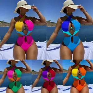 2026 New Arrival One-Piece Color-Block Swimsuit, Sexy Multi-Color Beachwear Set tankini